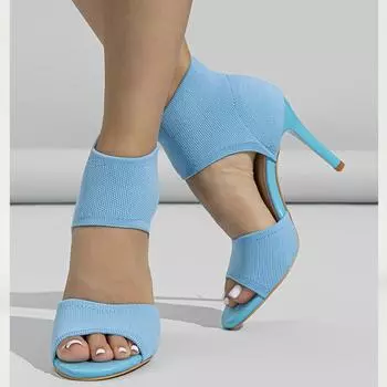 Eilyken, весенние пикантные модные ботильоны, женские удобные вязаные эластичные туфли на шпильке с открытым носком, танцевальные сандалии на тонком каблуке с вырезами 35 абрикосовый