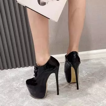 Eilyken, весенние пикантные свадебные женские туфли-лодочки на платформе со шнуровкой и круглым носком, Клубная модная обувь для стриптиза на очень высоком каблуке 35 чёрный