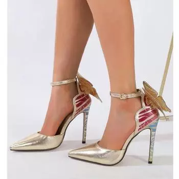 Eilyken/весенние женские туфли-лодочки с острым носком и узлом-бабочкой, сандалии, пикантные туфли на шпильке с ремешком и пряжкой, туфли для выпускного вечера