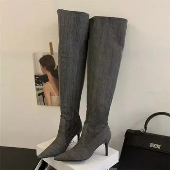 Eilyken Winter Fashion Pointed Toe Women Long Over The Knee Boots Street Style Thin Heels Party Stripper Female Shoes 35