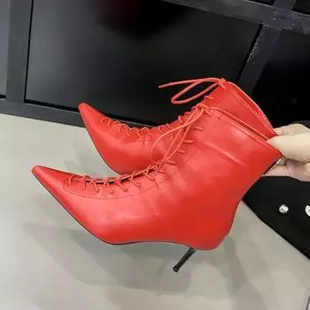 Eilyken женские ботильоны в уличном стиле с острым носком и шнуровкой, сексуальные тонкие высокие каблуки, свадебные, выпускные, ботинки Para Mujer
