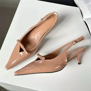 Eilyken/женские туфли-лодочки с острым носком и острым носком, сандалии высокого качества на мелкой пятке, элегантные вечерние модельные туфли-мулы на низком каблуке 35 чёрный