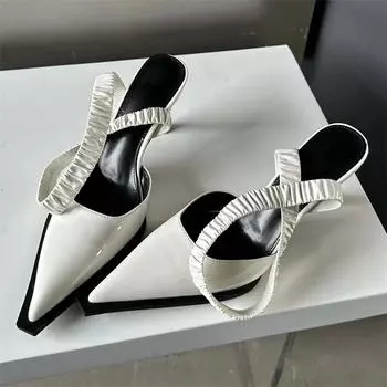 Eilyken/женские туфли-лодочки с открытой пяткой и эластичной лентой на щиколотке, элегантные сандалии для выпускного вечера на тонком низком каблуке-шпильке с острым носком