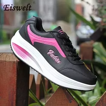 EISWELT модная женская обувь на плоской подошве для фитнеса, женская обувь, женская повседневная обувь, утягивающая обувь на платформе, женская обувь 35 чёрный