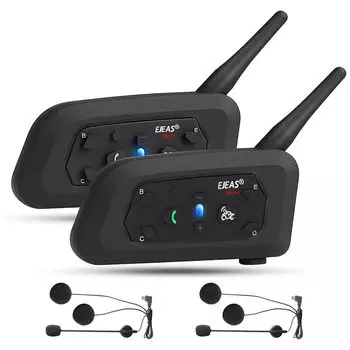 EJEAS V6 Pro Bike Intercom Комплект Bluetooth Intercom для поддержки взаимодействия 2 человек и 6 пар IP67 Водонепроницаемость 11 дней Ultra Long Поддержка музыки чёрный