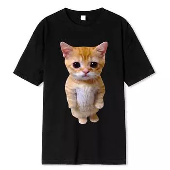 El Gato Meme Грустный плачущий кот Манчкин Китти Meme Трендовая графическая футболка Футболки с коротким рукавом Уличная одежда больших размеров S