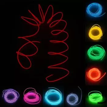 El Wire с контроллером, работающий от батареи, люминесцентная неоновая светящаяся полоса, многоцветная светодиодная лампа 1 m белый