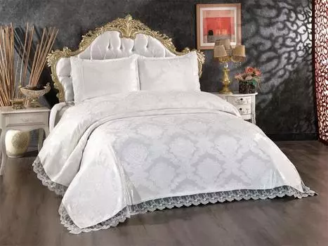 Elani New Season Special Edition Набор пододеяльников из синели 3 шт. Покрывало 250x250 Наволочка 50x70 2 шт. Хлопково-атласная ткань с французским кружевом