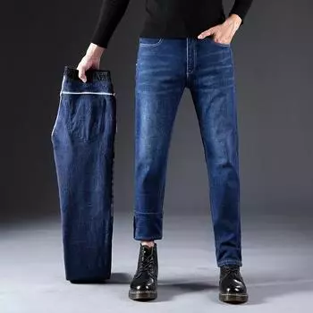 Elastic and Soft Spring New Plush Regular Jeans with a Small Straight Tube and Versatile Men s Slim Fit 28
