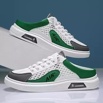 Elastic Band One-Pedal Flat-Bottomed Casual Sports Men S Shoes Large Mesh Breathable Half-Drag Men S Board Shoes 39