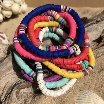 Elastic Gifts Bohemian Clay Bracelet Boho Jewelry Soft Pottery Bracelet Women Beach Bangles 010