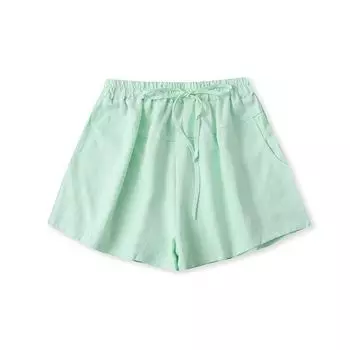 Elastic High Waist Drawstring Thin Plaid Versatile Shorts Green lattice L