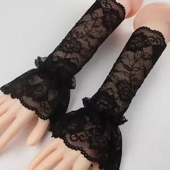 Elastic Lace Oversleeve Long Bell Sleeve Inner Wear Oversleeve Sun Protection Arm Sleeves Female Easiest for Match Mesh Lace Decorative Cuff Peony 28cm trumpet sleeve black One size