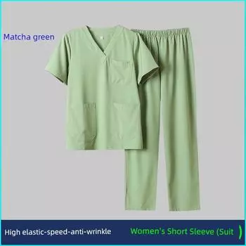 Elastic Pet Hospital Extra Large Quick-Drying Hand Washing Suit Matcha green ladies Suit short sleeve M
