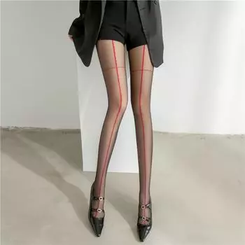 Elastic Simple Pantyhose Ultra-thin Women Tights Breathable Transparent Stripe Stockings Lady красный