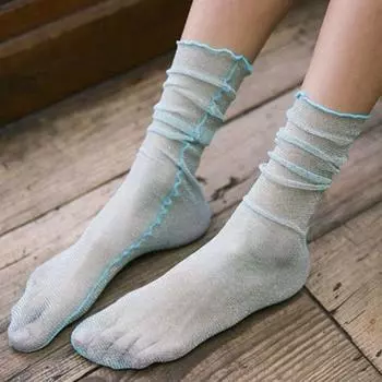 Elastic Simple Transparent Gauze Women Thin Socks Glitter Silk Hosiery Korean Style Socks Shiny