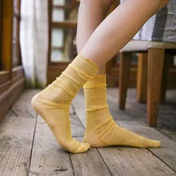 Elastic Simple Transparent Gauze Women Thin Socks Glitter Silk Hosiery Korean Style Socks Shiny
