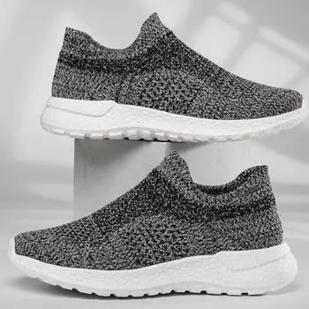 Elastic socks shoes men s breathable mesh shoes one pedal lazy sports casual shoes versatile black shoes work shoes 39