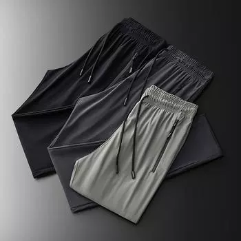 Elastic Sports Pants for Men, Summer Thin, Plus Size Ice Silk Straight Tube Quick Drying Casual Breathable Quick Drying Pants for Men L