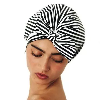 Elastic Striped Shower Cap Adjustable Bow Bathing Cap Soft Bow Shower Cap Lady чёрный/белый