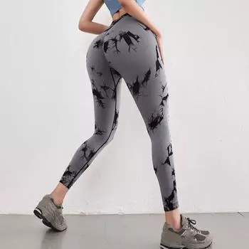 Elastic Tie Dye Leggings High Waist Fitness Pants Fashion Yoga Leggings Women Outwear M серый