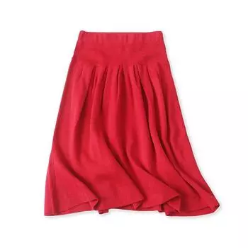 Elastic Waist Knitting Skirt Spring & Fall New A- line Skirt Pure Color Mid Length Long Length Slim Looking Women s Large Swing Skirt 02264 Red XS