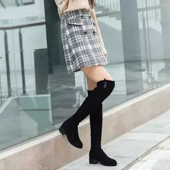 Эластичные женские высокие сапоги зима 2024 женские туфли до колена осенняя мода по акции ПУ большой размер теплое предложение распродажа 39 35