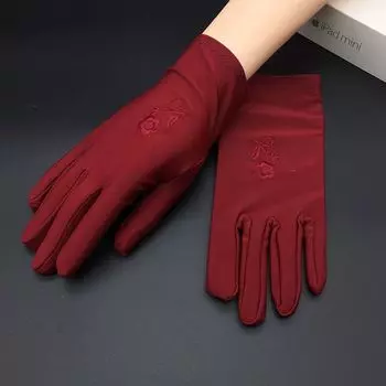 Elastic Work Gloves Driving Non Slip Breathable Long Sleeve Women s Work Thin Breathable Performance Summer Sun Protection Gloves Women Spring & Fall Embroider wine red 4 pairs One size