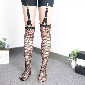 Elasticity Harness Punk Women Tight Socks Metal 2PCS Leg Suspender Sexy Belt Garters чёрный