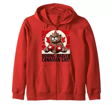 Elbows Up Canada Канадский контртариф Beaver Боксерская толстовка с капюшоном на молнии