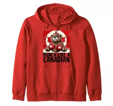 Elbows Up Canada Канадский контртариф Beaver Боксерская толстовка с капюшоном на молнии