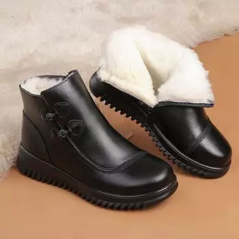 Зимняя обувь из натуральной кожи для пожилых женщин. Теплые короткие ботинки для мам. Нескользящие хлопковые ботинки с флисовой подкладкой для бабушек. 35