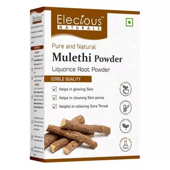 Elecious Mulethi Powder для лица, волос, еды, Yashtimadhu Powder, солодка (Лакричник) Пудра для кожи съедобная для волос и ухода за кожей натуральная, 200 г 200g