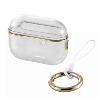 ELECOM AirPods Pro 2nd Generation Pro2 Case Soft with Carabiner Cute Wireless Charging Compatible Clear x Gold Line &Me AVA-AP4UCMCR