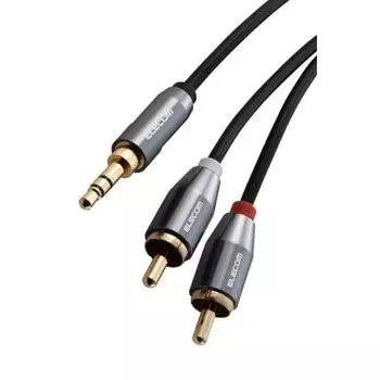 ELECOM Audio Cable RCA to 3.5mm Stereo Mini Plug Conversion 3 Pole Red White 2m AUX L/R Plays Each Sound Mini Component/Amplifier/Speaker Black ECDH-3