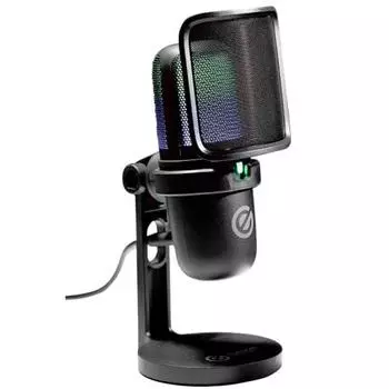 ELECOM Condenser Microphone USB Connection Touch Mute Function/Mic Arm Can Be Fixed/LED Light/Pop Guard Unidirectional Black HS-MC14UBK