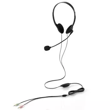 ELECOM Headset Overhead with Microphone 3 Pole Connection Mute Function Volume Adjustment Flexible Arm Lightweight Compact Binaural Black Width 133mm