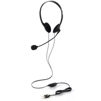 ELECOM Headset Overhead with Microphone USB Mute Function Volume Adjustment Flexible Arm Lightweight Compact Binaural 1.8m Black HS-HP01SUBK Width 133