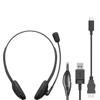 ELECOM Headset, Wired USB Connection, Overhead Type, Microphone Arm, USB Type-C Conversion Cable Included, Binaural, Black HS-HP22UCBK
