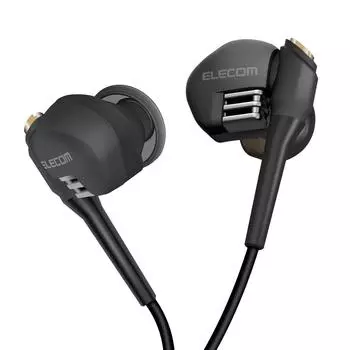 ELECOM High Resolution Compatible Stereo Earphones Type Dual Driver Black Semi-Open Grand Bass 8mm + 10.5mm EHP-GB3000ABK