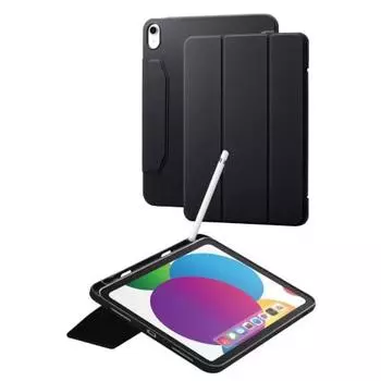 ELECOM iPad 10.9 10-го поколения (Модель 2022 года) Чехол-книжка из мягкой антибактериальной кожи для хранения Apple Pencil черного цвета TBWA22RWVSA2BK