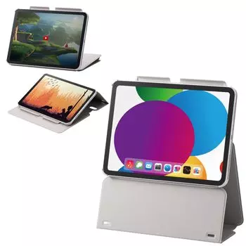 ELECOM iPad 10.9 10-го поколения (Модель 2022 года) Чехол с многоуровневой регулировкой высоты, функцией автоматического перехода в режим сна/автоматического пробуждения, мягкая кожа Courrges TB-A24RWVH2GB