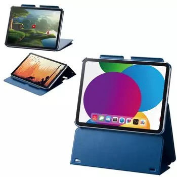 ELECOM iPad 10.9 10-го поколения (Модель 2022 года) Чехол с многоуровневой регулировкой высоты, функцией автоматического перехода в режим сна/автоматического пробуждения, мягкая кожа, темно-синий TB-A24RWVH2NV
