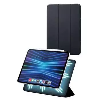 ELECOM iPad Pro 11 4-го/3-го/2-го поколения (2022/2021/2020) Чехол с магнитным креплением, магнитная адсорбция, мягкий кожаный материал, совместимость с автоматическим режимом сна и пробуждения, черный