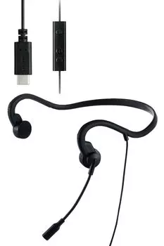 ELECOM Наушники с костной проводимостью с костной проводимостью Проводные Без сопряжения или зарядки Без блокировки ушной раковины Веб-конференция Онлайн Микрофон, Гарнитура, чёрный