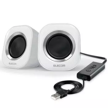 ELECOM PC Speaker USB Connection Volume Adjustment Mute Function Maximum Output 5W Compact White 72 x 74 x 82mm - MS-P08USB2WH