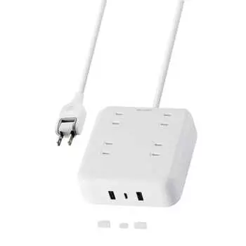 ELECOM Power Tap Lightning Guard USB Tap 1,5 м 4 порта USB 32 Вт USB-A 2 порта/USB-C 1 порт Настольный кран Зарядное устройство для деловых поездок Путешествия Крышка порта USB в комплекте