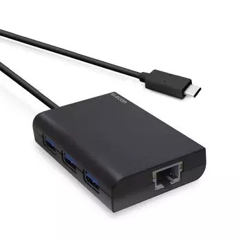 Elecom Проводной сетевой адаптер Gen1 to RJ45, адаптер-конвертор Gigabit USB Hub x 3, совместимый с Macbook с Windows Mac, черный, USB3.1 (USB3.0) Type-C чёрный