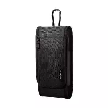 ELECOM Smartphone Pouch, Holds 1 Device, L Size, 3 Way (Waist Belt Loop, Shoulder Belt Loop, Carabiner Hook), Front Pocket, Card Pocket, Black [Verifi