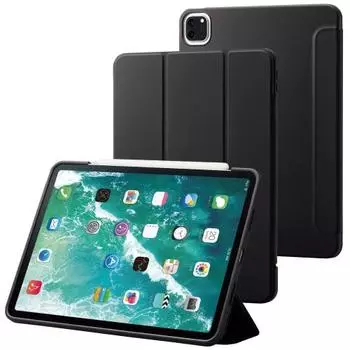 ELECOM [/Совместимость с функцией автоматического перехода в спящий режим] iPad Pro 12.9 6-го/5-го поколения (2022/2021) Чехол-книжка из антибактериальной мягкой кожи для хранения Apple Pencil, черный, авто